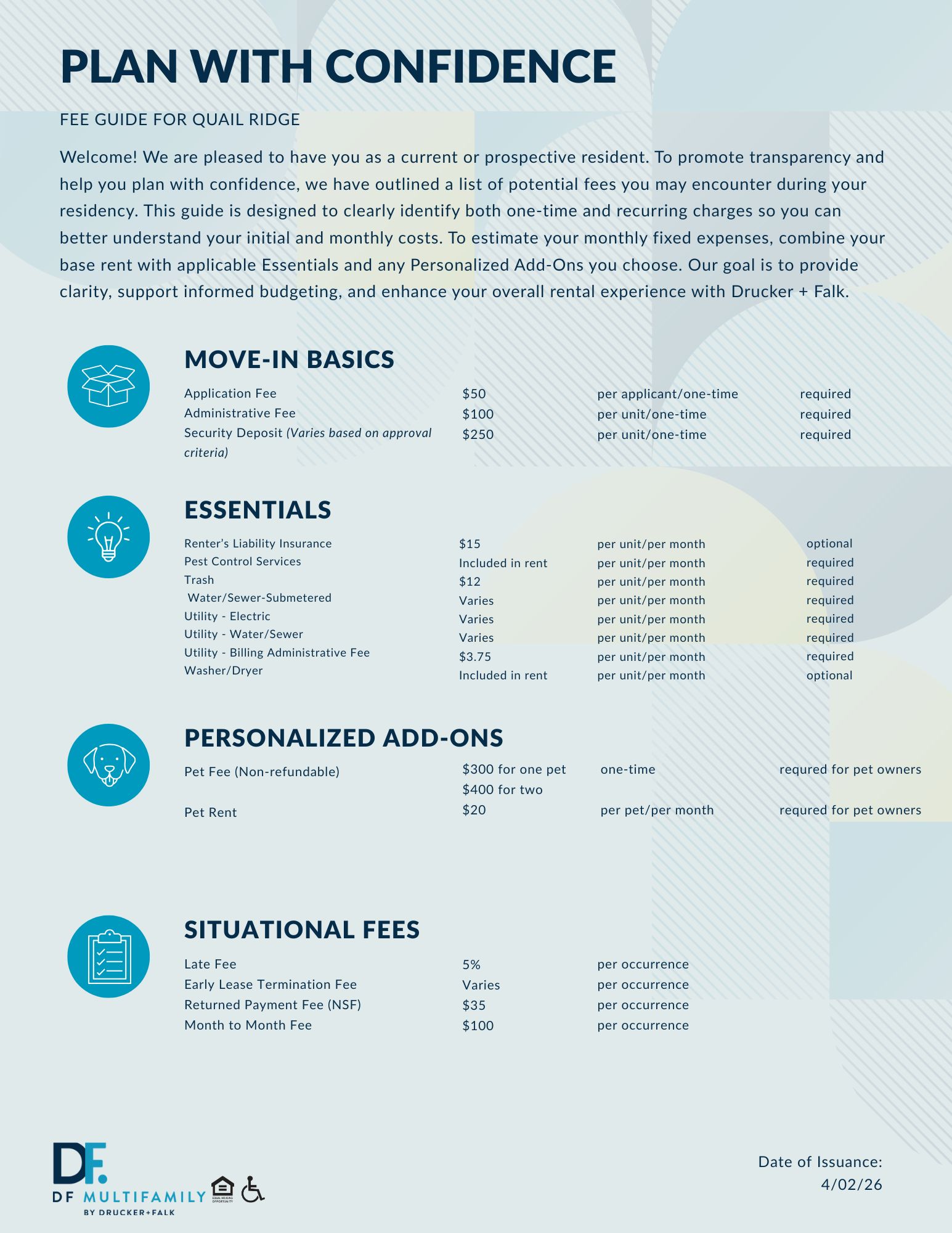 Fee Guide for Pines of York - Please call our leasing office for more details